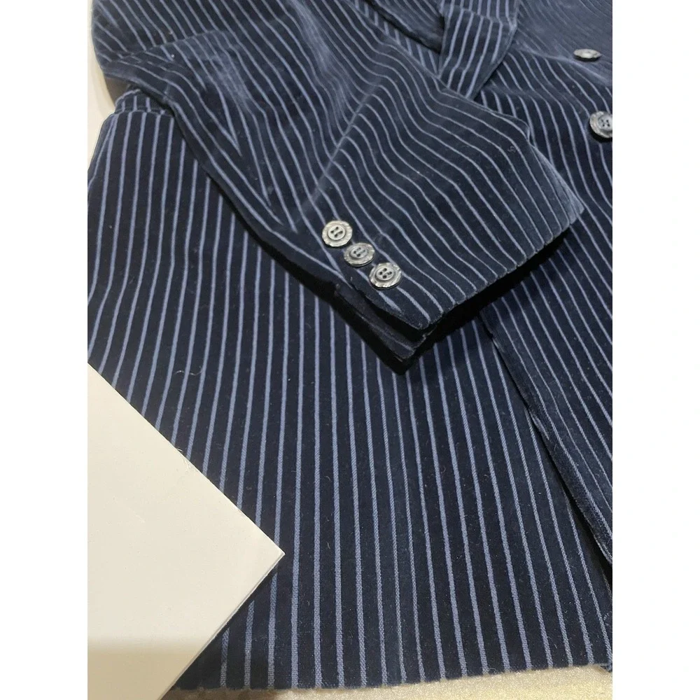 Vtg Falcone Double Breasted Navy Blue Striped Velvet Blazer Mens 42 ACTWU USA